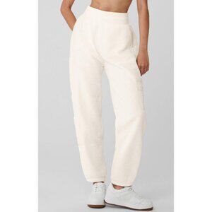 Alo Micro Sherpa High-Waist Solstice Sweatpant Ivory Hi-Rise Fuzzy Teddy Joggers